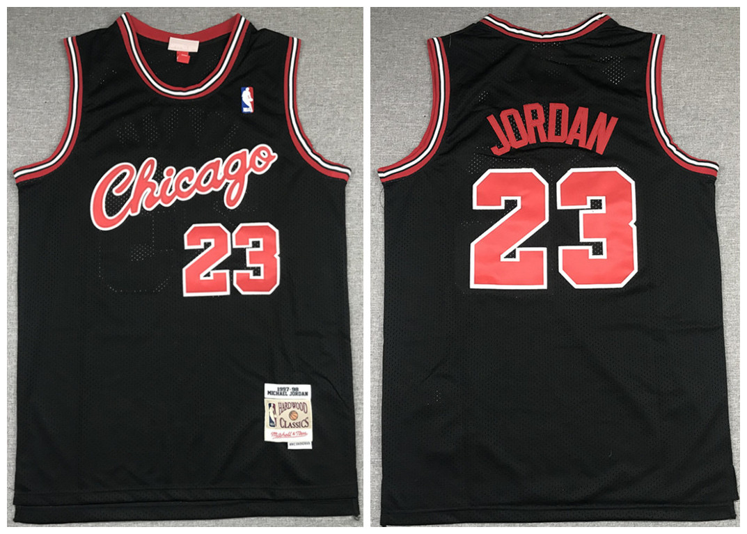 Men's Chicago Bulls #23 Michael Jordan 1997-98 Black NBA Throwback Stitched Jersey
